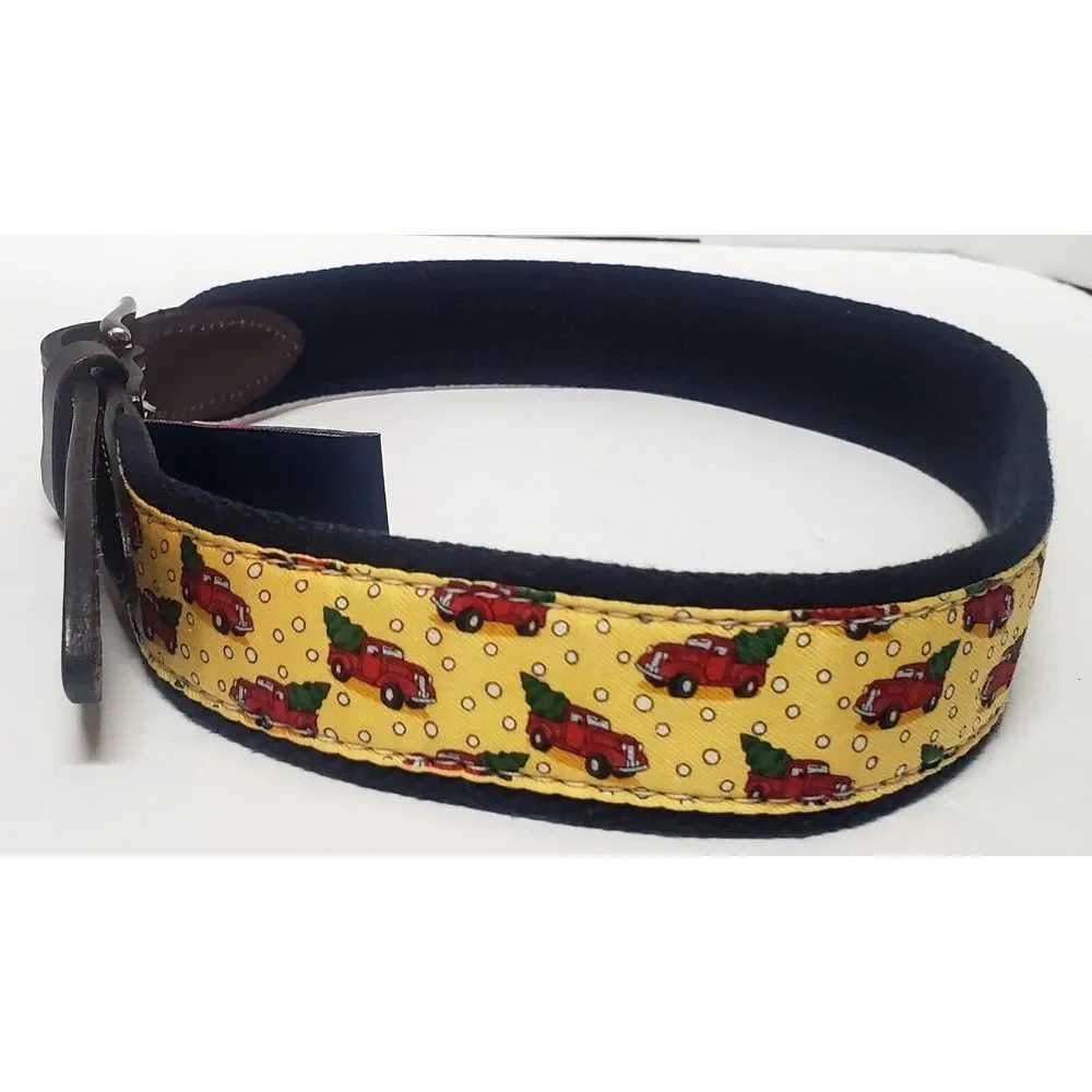Vineyard Vines Belt 26 Little Red Truck Christmas Tree Yellow Print Snow Leather